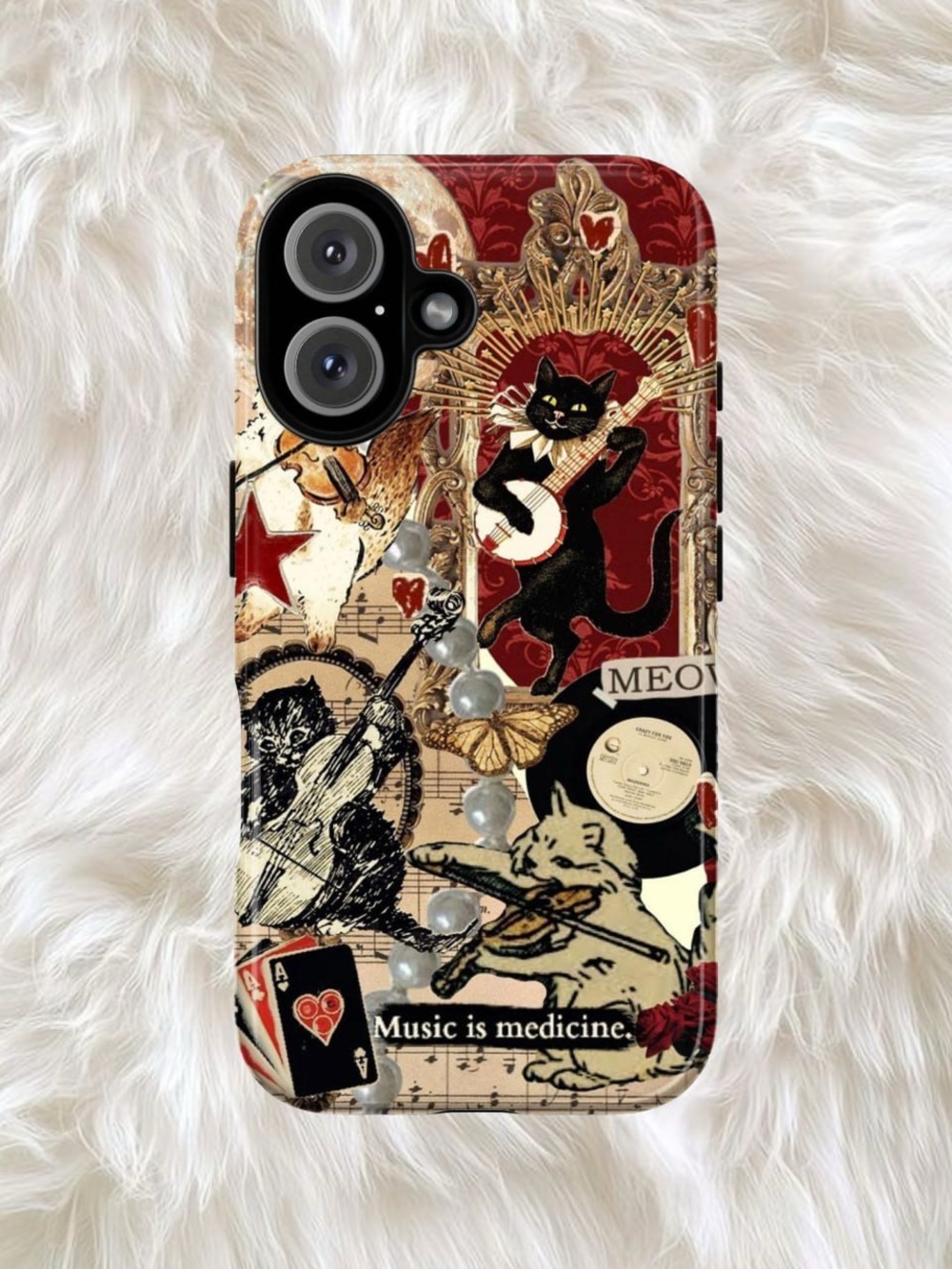 Decorative Black & Red Cat Music iPhone Case